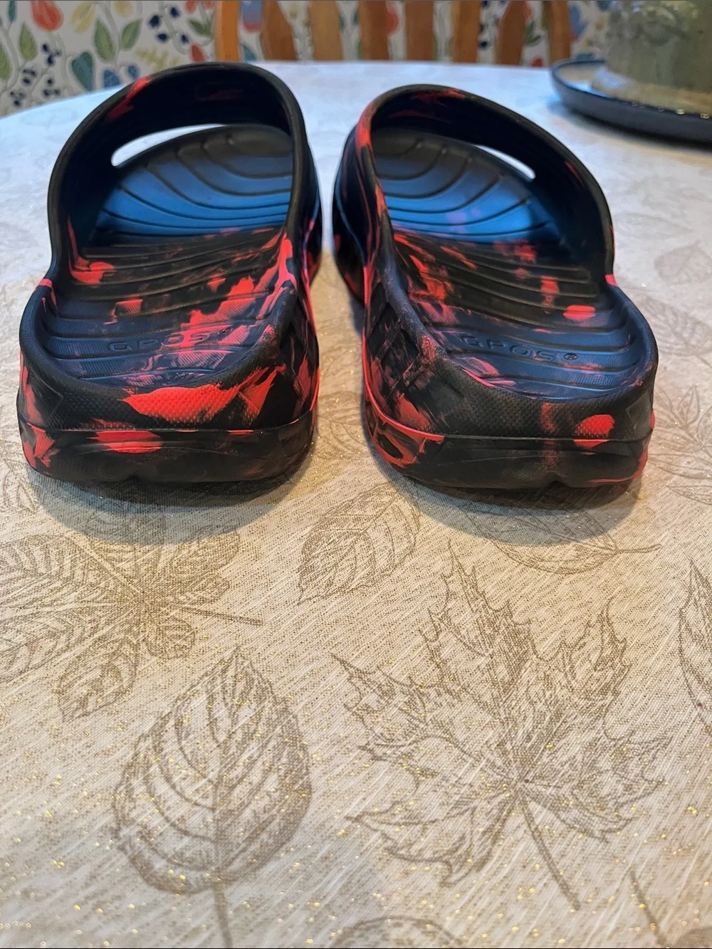 GPOS Black Slide Sandals with Red Splash Details